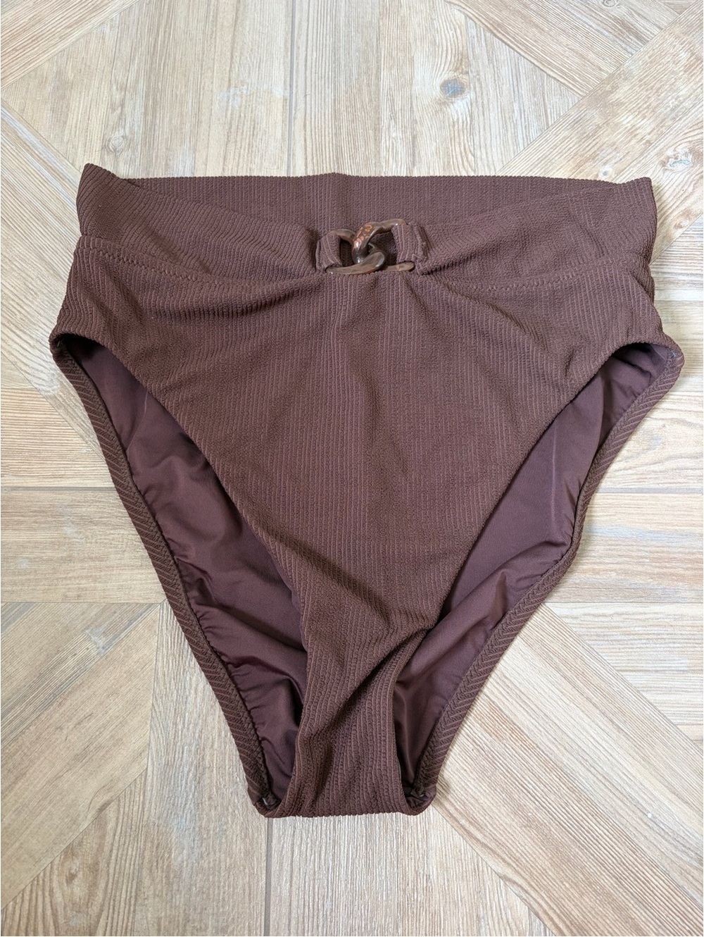 Sanctuary Chain High Waist Bikini Bottom Espresso Size Large Neutral Beach Vaca